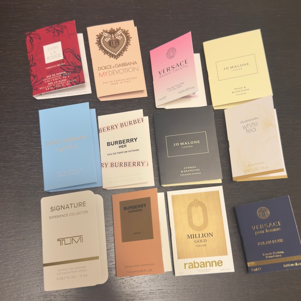 12 Parfum edp samples set burberry jo malone dolce gabbana tumi rabanne versace